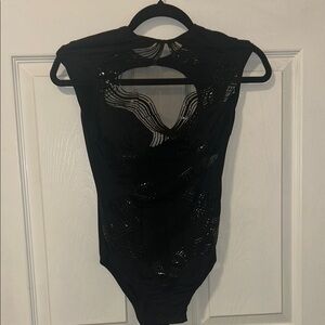 Thistle and Spire Black Sheer Cutout Bodysuit